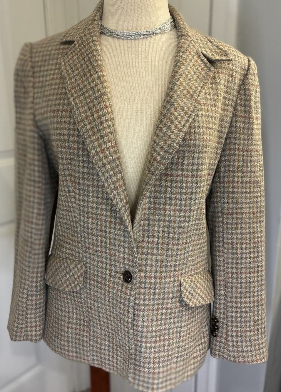 VTG Madison Wool Plaid Tweed Blazer Jacket S 10 Elbow Patches ILGWU Union Made